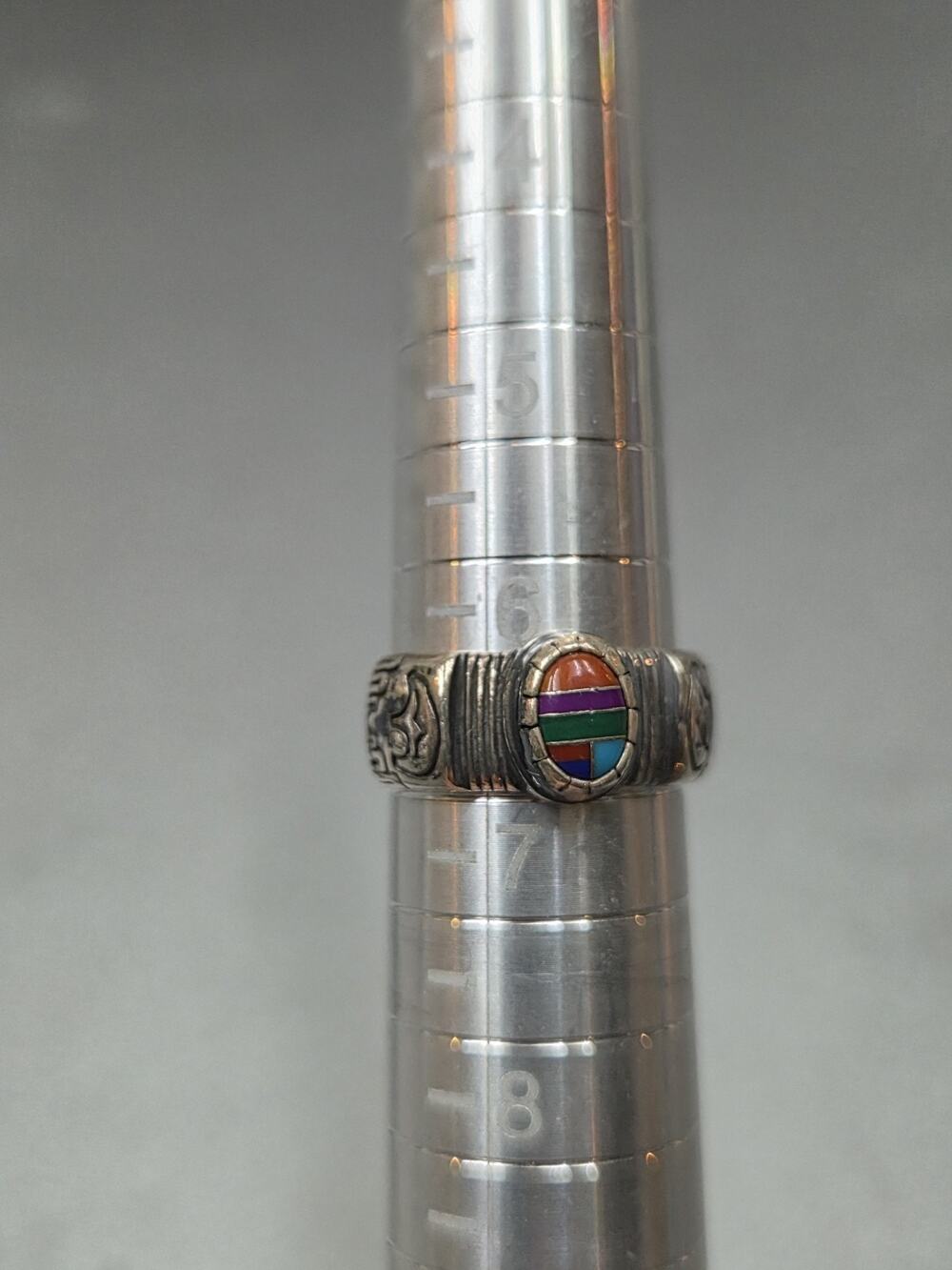 Sterling Silver Multicolor Inlay Ring Southwest Style Size 6.5 Vintage